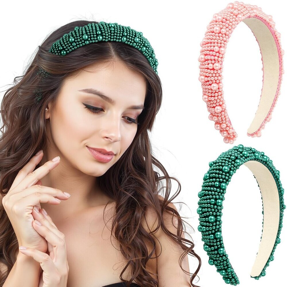 Witch Pearl Headbands Pink Green Hair Accessories Halloween Party Gift